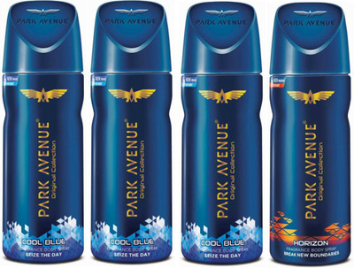 

Park Avenue 3 Cool Blue and 1 Horizon Deodorant Combo Pack of 4 Deodorant Spray - For Men(520 ml, Pack of 4)