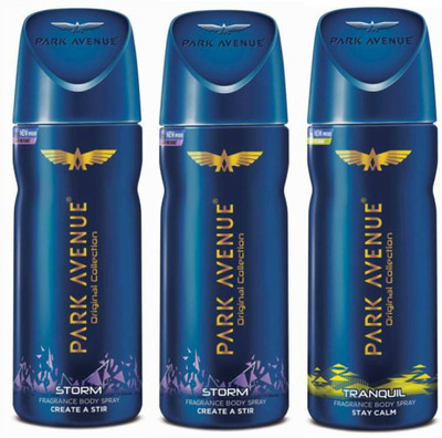 

Park Avenue 2 Storm and 1 Tranquil Deodorant Combo for Men (Pack of 3) Deodorant Spray - For Men(390 ml, Pack of 3)