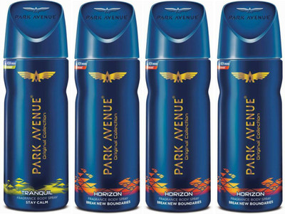 

Park Avenue 1 Tranquil and 3 Horizon Deodorant Combo Pack of 4 Deodorant Spray - For Men(520 ml, Pack of 4)