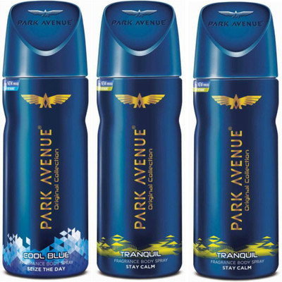 

Park Avenue 1 Cool Blue and 2 Tranquil Deodorant Combo Pack of 3 Deodorant Spray - For Men(390 ml, Pack of 3)