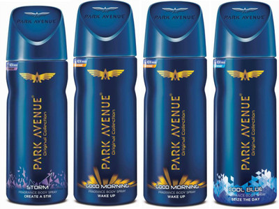 

Park Avenue 1 Storm and 2 Good Morning and 1 Cool Blue Deodorant Combo for Men (Pack of 4) Deodorant Spray - For Men(520 ml, Pack of 4)
