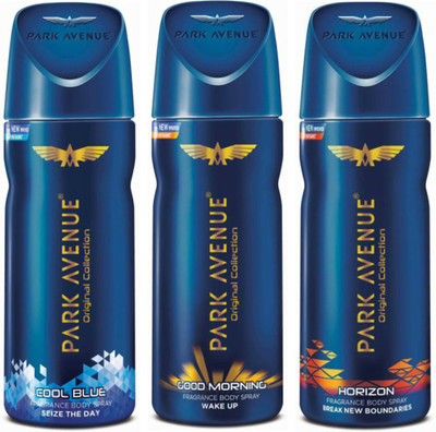 

Park Avenue 1 Cool Blue and 1 Good Morning and 1 Horizon Deodorant Combo Pack of 3 Deodorant Spray - For Men(390 ml, Pack of 3)