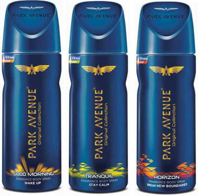 

Park Avenue 1 Good Morning and 1 Tranquil and 1 Horizon Deodorant Combo Pack of 3 Deodorant Spray - For Men(390 ml, Pack of 3)