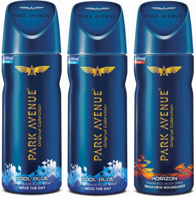

Park Avenue 2 Cool Blue and 1 Horizon Deodorant Combo Pack of 3 Deodorant Spray - For Men(390 ml, Pack of 3)