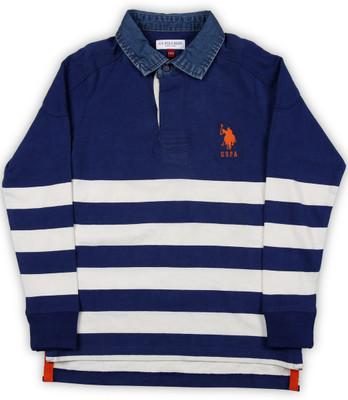 

US Polo Kids Boys Striped Cotton T Shirt(Blue, Pack of 1, Uspa blue