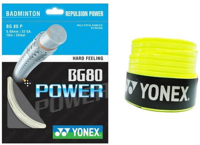 

Yonex Combo of two - One 'BG 80 Power Titanium' Badminton String Guage and one 'E tech' Badminton Grip (Color On Availability) - Badminton Kit