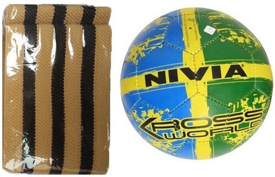 

Nivia Combo of Two - one 'Kross World' Football (Size-5) and one Wrist brace (Color On Availability)- Football Kit