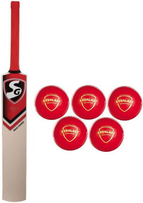

SG Combo of two- One Kashmir Willow 'Max Cover' Cricket bat and 5 'everlast' Cricket balls - Cricket Kit(Bat Size: Short Handle(Age Group 15+ Years))
