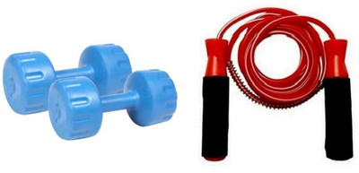 

FACTO POWER BLUE COLOR 5KG VINYL PLASTIC DUMBELL AND RED COLOR BEARING SKIPPING ROPE Gym & Fitness Kit