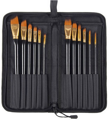

Bomega Set of 12 Premium & Exclusive Fine Art Long Handled Paint Brush ,Zippered Carry Bag with Pop-Up Stand - For Oil Acrylic Watercolor Painting(Brown)
