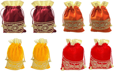 

FashBlush Festival Velvet Return Gift Shagun Party Pouch Potlis Set Of 8 (255x175mm) Potli(Multicolor)