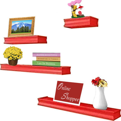 

Onlineshoppee Beautiful Wooden Red Rectangular Wooden Wall Shelf Wooden Wall Shelf(Number of Shelves - 4, Red)