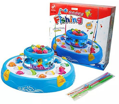 Mahvi Toys Magnetic Rod Fishing Game with Rotating Fishing Pond - Light and Music Function