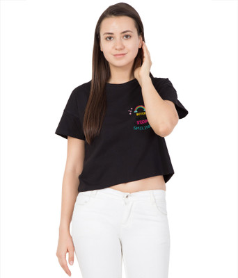 Haoser Casual Half Sleeve Printed Women Black Top Haoser Casual Half Sleeve Printed Women Black Top
