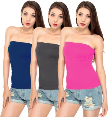 Fashion Line Casual Sleeveless Solid Women Blue, Pink, Grey Top