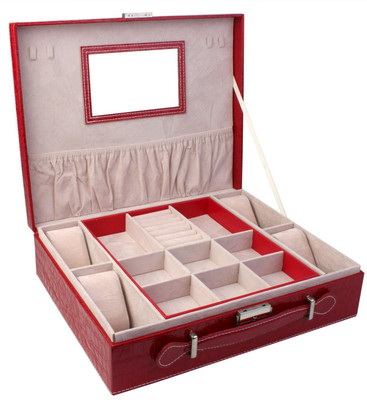 

BlushBees Two Layer Leather Storage Box Organizer with Lock, 32.5 X 26 X 9cm, Cherry Red Jewellery, Watch Vanity Box(Red)