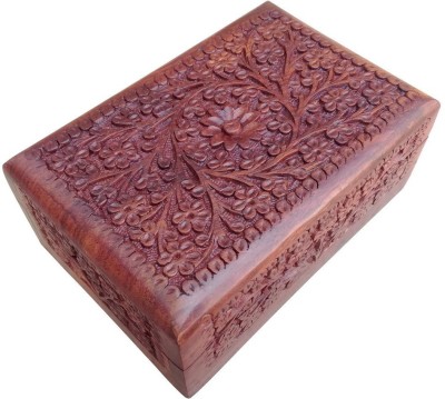 DESI KARIGAR Wooden Jewellery Box Fine Kashmiri Carving Decorative Handicraft Gift Item Jewellery Vanity Box(Brown)