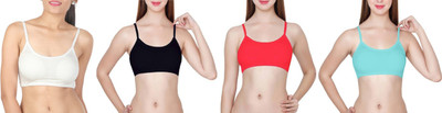 OSTIUM by(Pack of 4) White, Black, Red and Light Blue Color, 6 Straps, (Removable) Padded, Free Size, (Pack of 4) White, Black, Red and Light Blue Color, 6 Straps, (Removable) Padded, Free Size, Women, Girls Bralette Lightly Padded Bra(Light Blue, Red, White, Black)