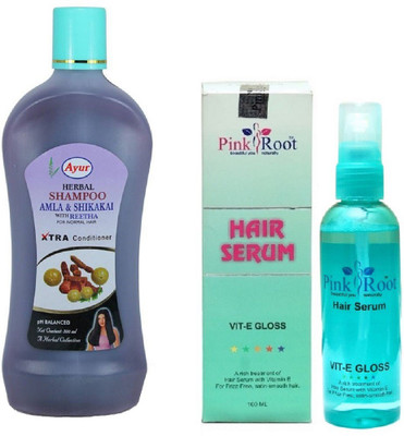 

Pink Root Hair Serum and Ayur Herbal Shampoo Amla, Shikakai & Reetha(Set of 2)