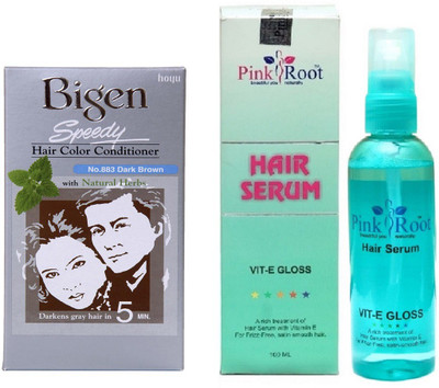 

Pink Root Hair Serum and Bigen Speedy Hair Color Conditioner with Natural Herbs 883 (Dark Brown)(Set of 2)