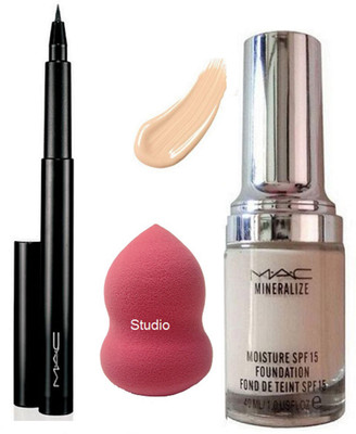 

studio Sponge puff,Mac Pen eyeliner with Moisture Mineralize SPF 15 Broad spectrum foundation(Set of 3)