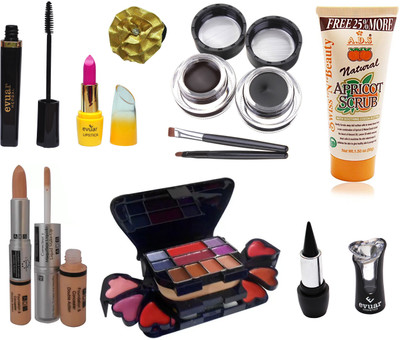 

Evuar Herbal Mascara, Lipstick, Gel Eyeliner, Scrub, Makeup Kit, Kajal, Foundation and Concealer (2 in 1) and Band(Set of 8)