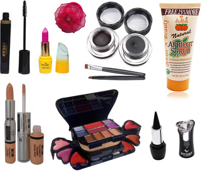

Evuar Herbal Mascara, Lipstick, Gel Eyeliner, Scrub, Makeup Kit, Kajal, Foundation and Concealer (2 in 1) and Band(Set of 8)