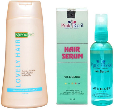 

Pink Root Hair Serum and Streax Lovely Hair Dandruff Guard Shampoo 250ml(Set of 2)
