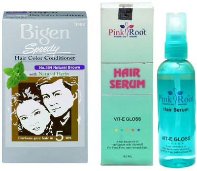 

Pink Root Hair Serum and Bigen Speedy Hair Color Conditioner with Natural Herbs 884 (Natural Brown)(Set of 2)