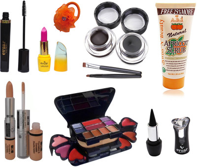 

Evuar Herbal Mascara, Lipstick, Gel Eyeliner, Scrub, Makeup Kit, Kajal, Foundation and Concealer (2 in 1) and Band(Set of 8)