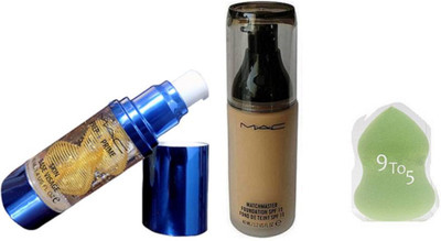 

9 to 5 Sponge Puff,Mac matchmaster foundation & prem+ prime skin base visage primer(Set of 3)