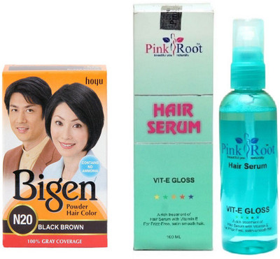 

Pink Root Hair Serum and Bigen Powder Hair Color N20 (Black Brown)(Set of 2)