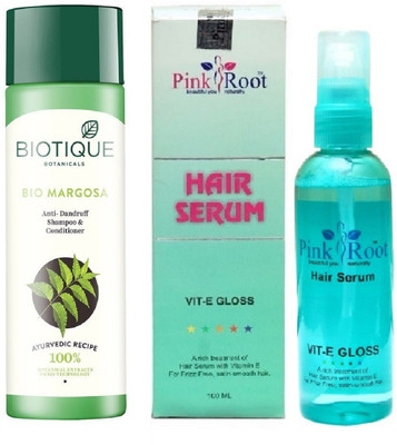 

Pink Root Hair Serum and Biotique Bio Margosa Anti-Dandruff Shampoo & Conditioner(Set of 2)