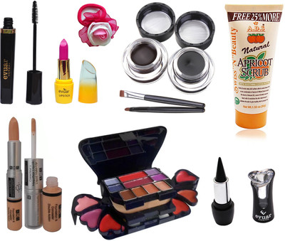 

Evuar Herbal Mascara, Lipstick, Gel Eyeliner, Scrub, Makeup Kit, Kajal, Foundation and Concealer (2 in 1) and Band(Set of 8)
