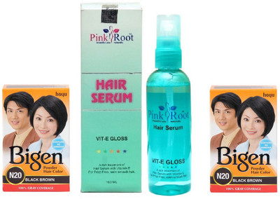 

Pink Root Hair Serum and Bigen Powder Hair Color N20 (Black Brown)(Set of 3)