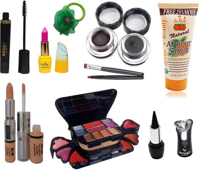 

Evuar Herbal Mascara, Lipstick, Gel Eyeliner, Scrub, Makeup Kit, Kajal, Foundation and Concealer (2 in 1) and Band(Set of 8)