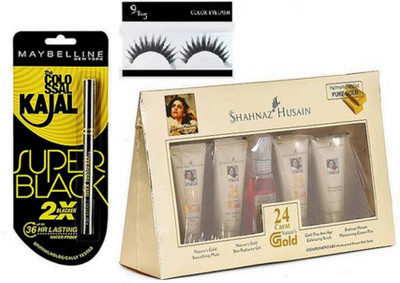 

9 to 5 Eyelashes & Shahnaz husain gold facial kit, colossal kajal super black(Set of 3)