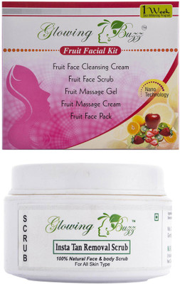 

Glowing Buzz Combo of fruit facial kit and insta anti tan removal scrub(Set of 2)