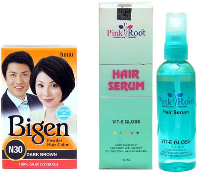 

Pink Root Hair Serum and Bigen Powder Hair Color N30 (Dark Brown)(Set of 2)