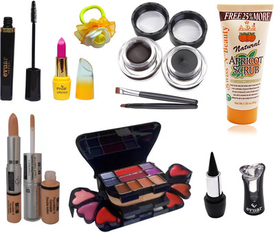 

Evuar Herbal Mascara, Lipstick, Gel Eyeliner, Scrub, Makeup Kit, Kajal, Foundation and Concealer (2 in 1) and Band(Set of 8)