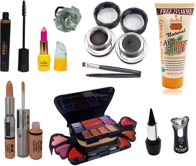 

Evuar Herbal Mascara, Lipstick, Gel Eyeliner, Scrub, Makeup Kit, Kajal, Foundation and Concealer (2 in 1) and Band(Set of 8)