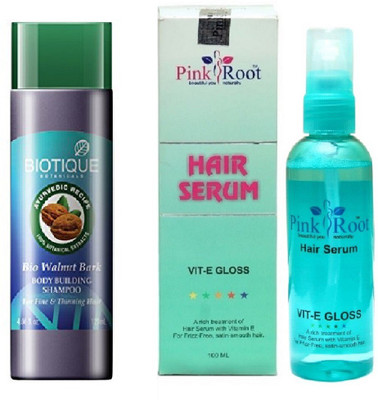 

Pink Root Hair Serum and Biotique Bio Walnut Bark Body Building Shampoo(Set of 2)