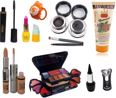 

Evuar Herbal Mascara, Lipstick, Gel Eyeliner, Scrub, Makeup Kit, Kajal, Foundation and Concealer (2 in 1) and Band(Set of 8)