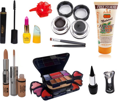 

Evuar Herbal Mascara, Lipstick, Gel Eyeliner, Scrub, Makeup Kit, Kajal, Foundation and Concealer (2 in 1) and Band(Set of 8)