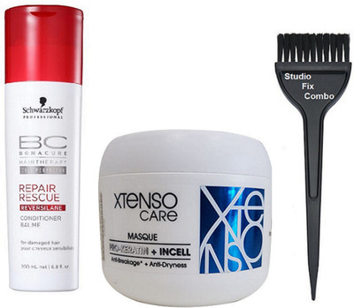 

Studio Fix Combo Hair Brush&L’Oreal XTenso CARe PRO-KERATIN + INCELL (Starightened Hair) Masque,Schwarzkopf Professional Repair Rescue Conditioner(Set of 3)