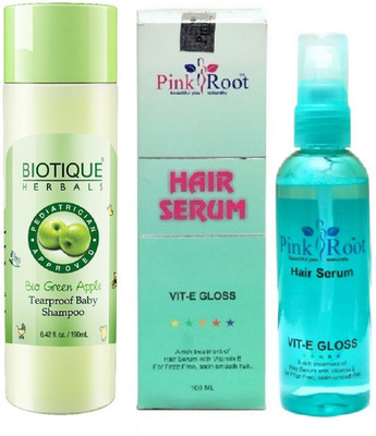 

Pink Root Hair Serum and Biotique Bio Green Apple Tearproof of Baby Shampoo(Set of 2)