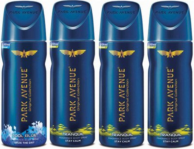 

Park Avenue 1 Cool Blue and 3 Tranquil Deodorant Combo Pack of 4 Deodorant Spray - For Men(520 ml, Pack of 4)
