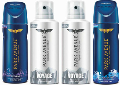 

Park Avenue One Storm, Two Voyage Signature, One Cool Blue Deodorant Combo for Men(Pack of 4) Deodorant Spray - For Men(400 g, Pack of 4)