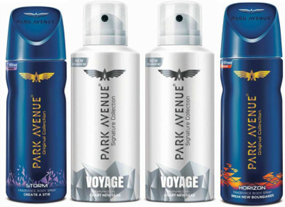 

Park Avenue One Storm, Two Voyage Signature, One Horizon Deodorant Combo for Men(Pack of 4) Deodorant Spray - For Men(400 g, Pack of 4)