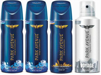Park Avenue Two Cool Blue, One Good Morning, One Voyage Signature Deodorant Combo for Men(Pack of 4) Deodorant Spray - For Men(400 g, Pack of 4)
